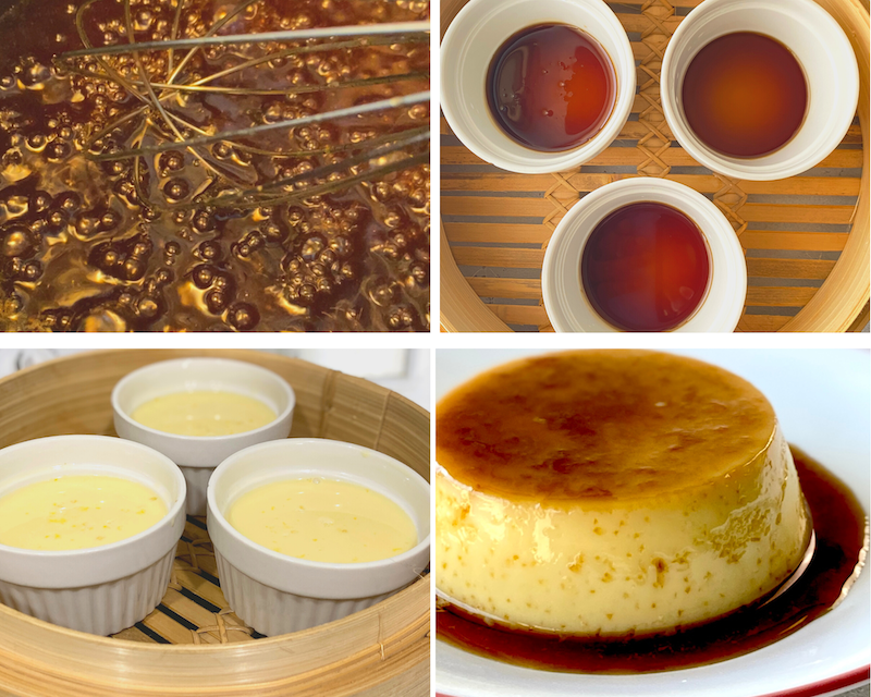 step by step instructions for making steamed Leche Flan