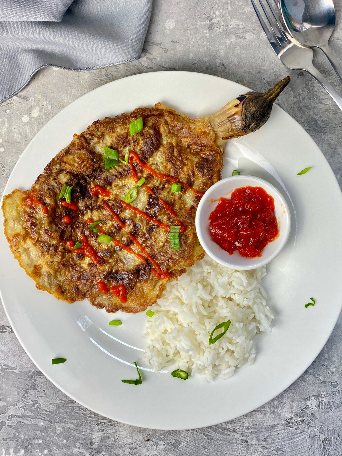 tortang talong served with rice