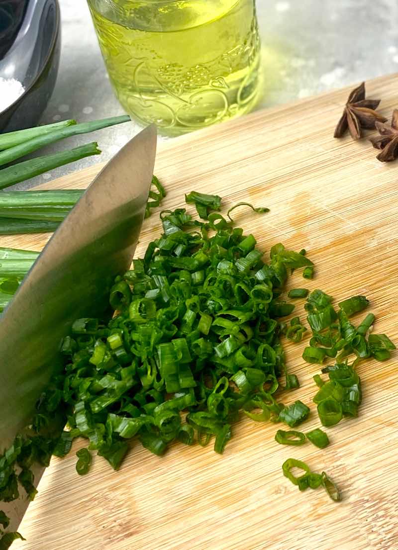 chopped scallions finely to make scallion ginger oil