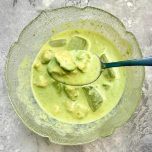 avocado with ice and condensed milk in a bowl