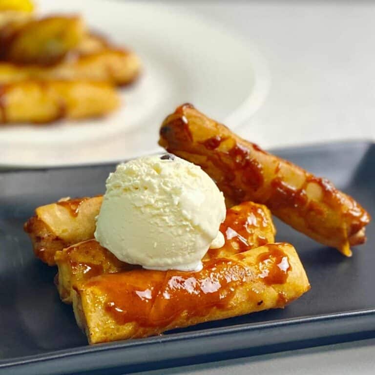 turon with langka top with vanilla ice cream