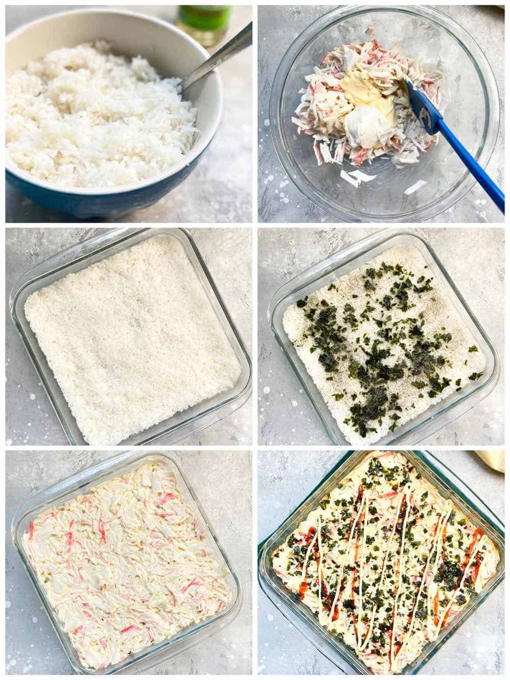 step-by-step photos to make sushi baked casserole