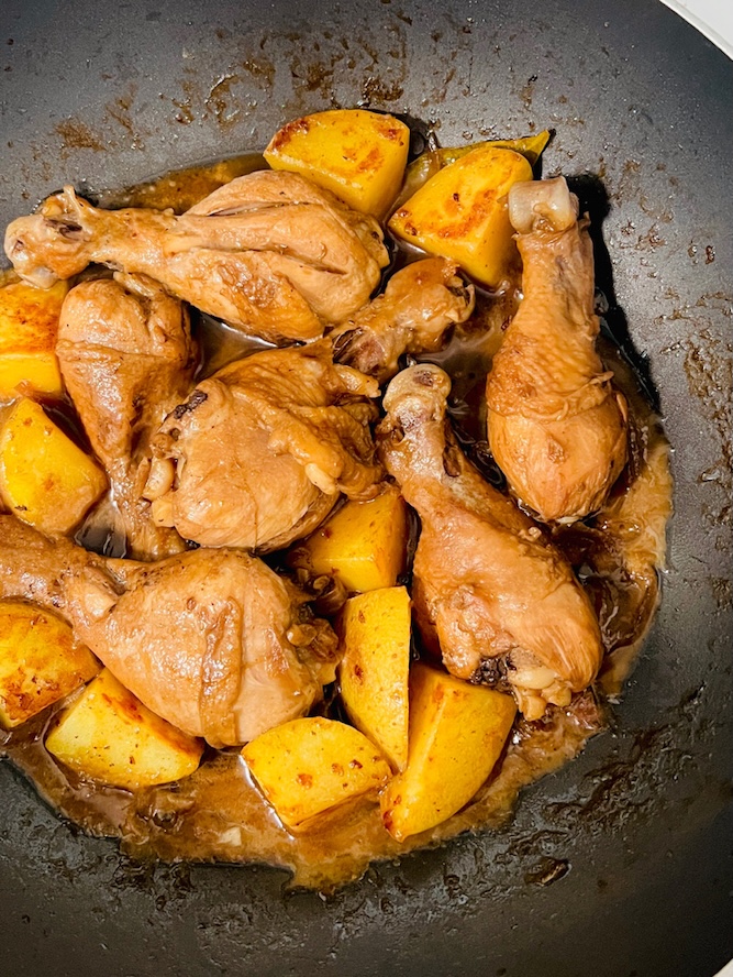chicken adobo with potatoes in one pan